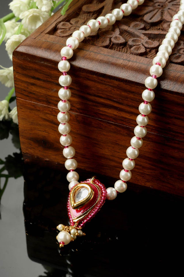 Pink And Gold Haar Necklace With Kundan And Pearls