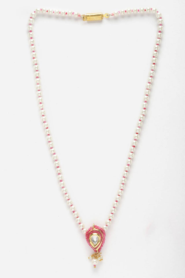 Pink And Gold Haar Necklace With Kundan And Pearls