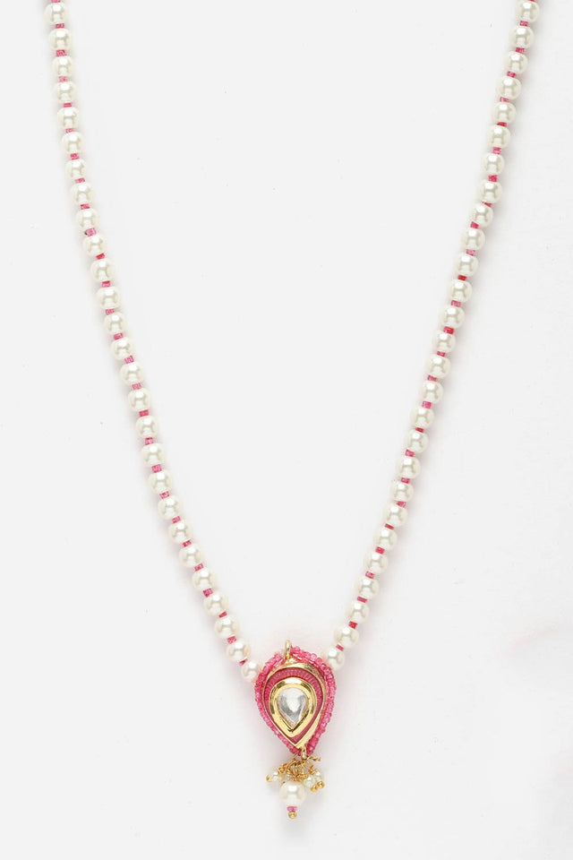 Pink And Gold Haar Necklace With Kundan And Pearls
