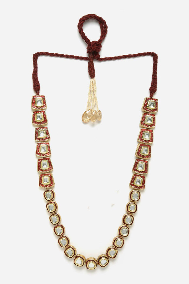 Red And Gold Haar Necklace With Kundan And Pearls