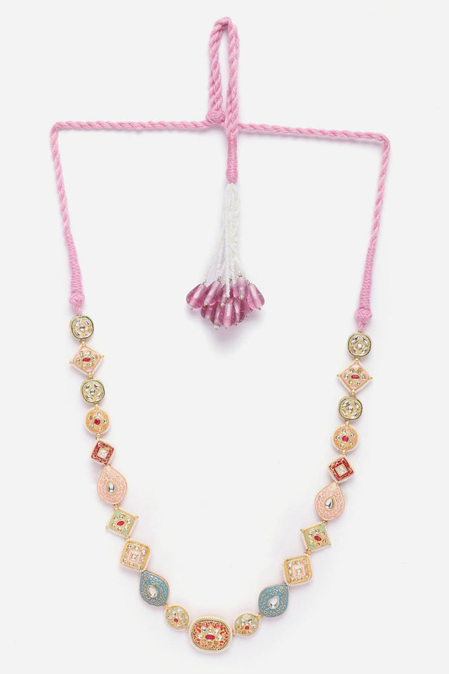 Red And Pink Haar Necklace With Kundan And Pearls