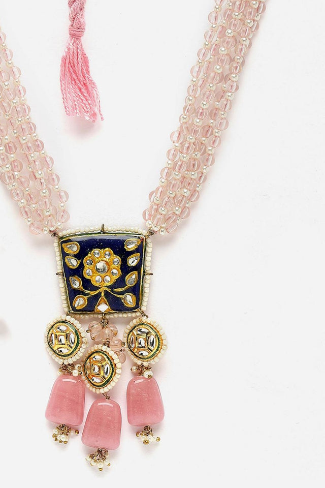 Blue And Pink Haar Necklace Kundan And Pearls
