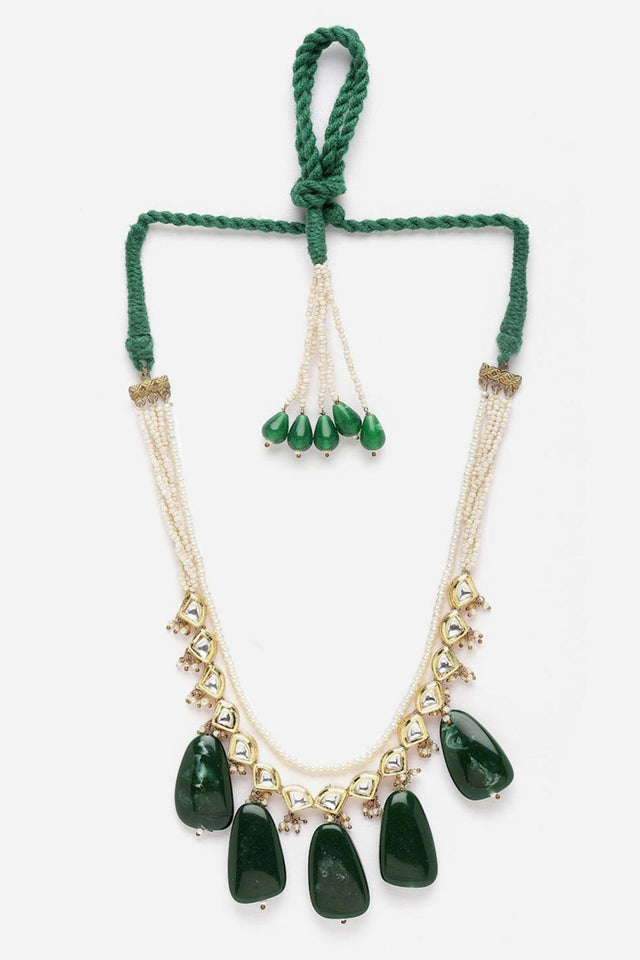 Green And Gold Haar Necklace Kundan And Pearls