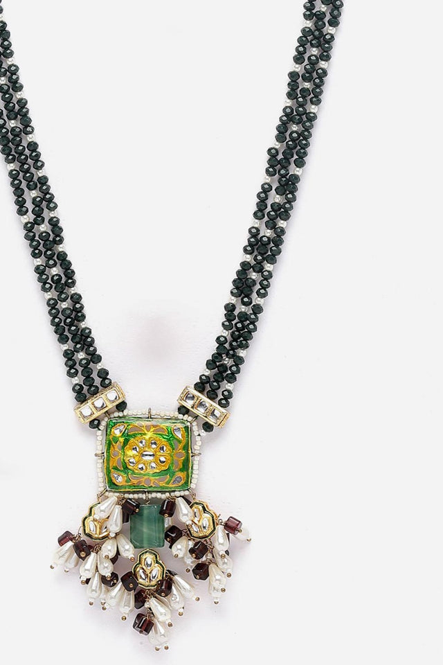Green And Purple Haar Necklace Kundan And Pearls