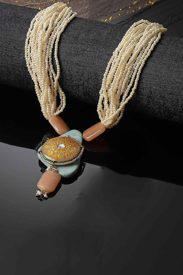 Grey And Yellow Haar Necklace Kundan And Pearls