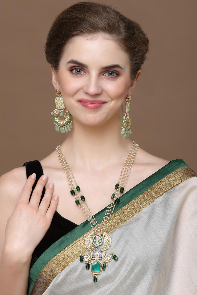 Green And Red Haar Necklace Kundan And Pearls