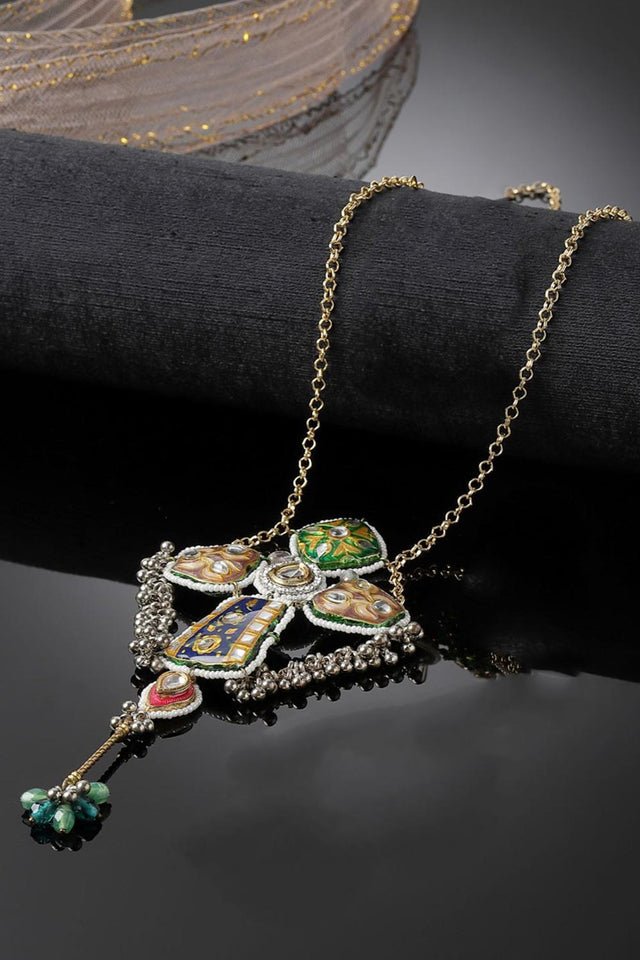 Green And Brown Haar Necklace Kundan And American Diamonds