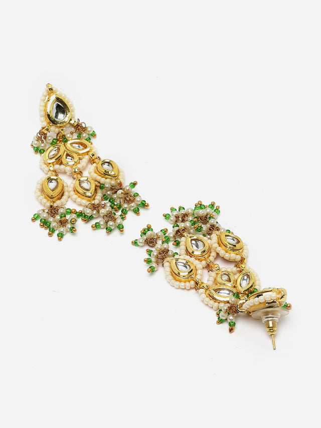 Green And Gold Necklace With Earring Jeweler Set With Kundan And American Diamonds