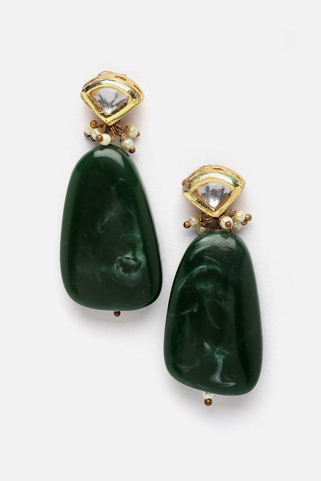 Green And Gold Necklace With Earring Jeweler Set Kundan And Pearls