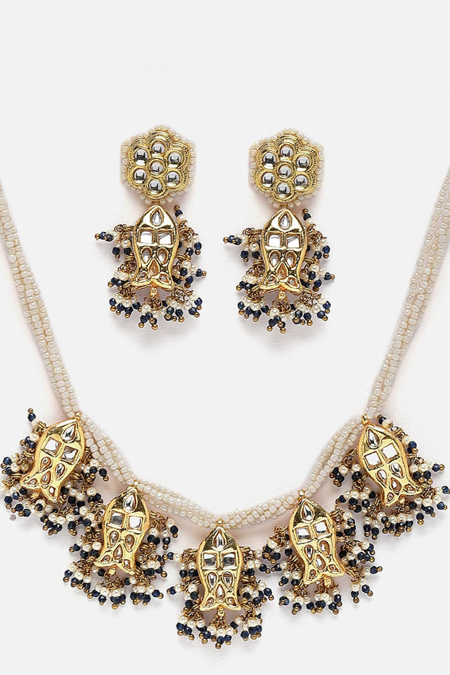 Green And Gold Necklace With Earring Jeweler Set Kundan And Pearls