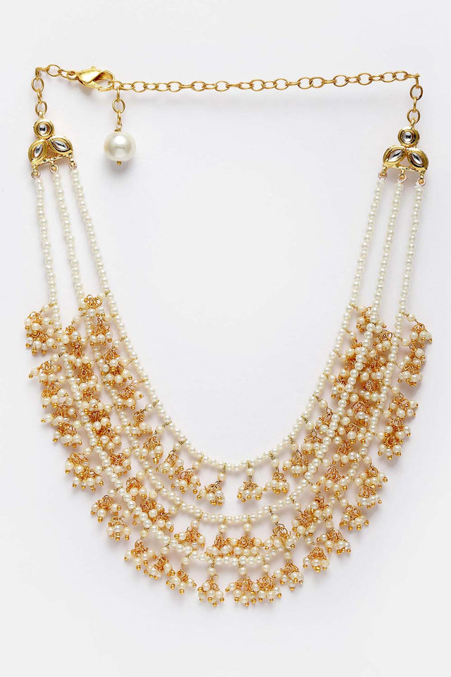 Gold And White Gold-Plated Kundan And Pearls Necklace