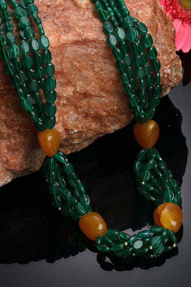 Green And Yellow Gold-Plated Natural Stones And Emerald Necklace