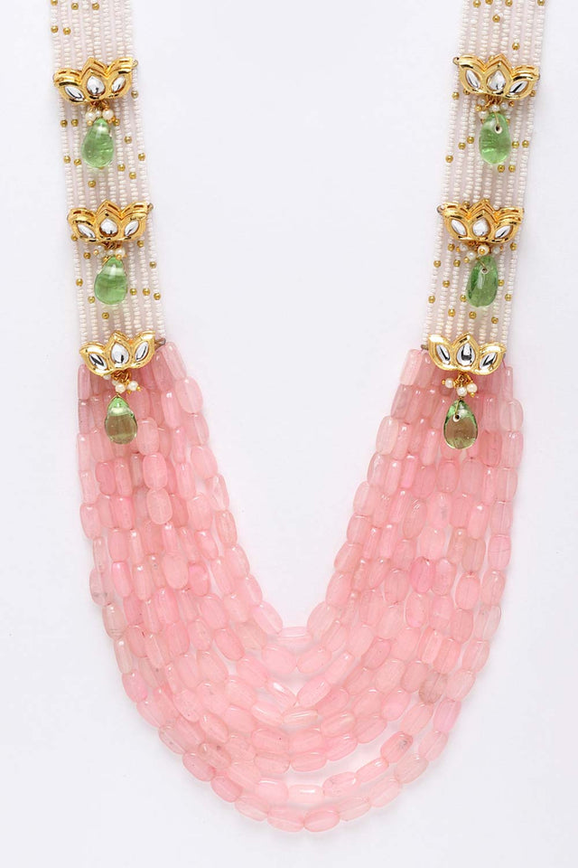 Multicolor Gold-Plated Kundan And Pearls Necklace