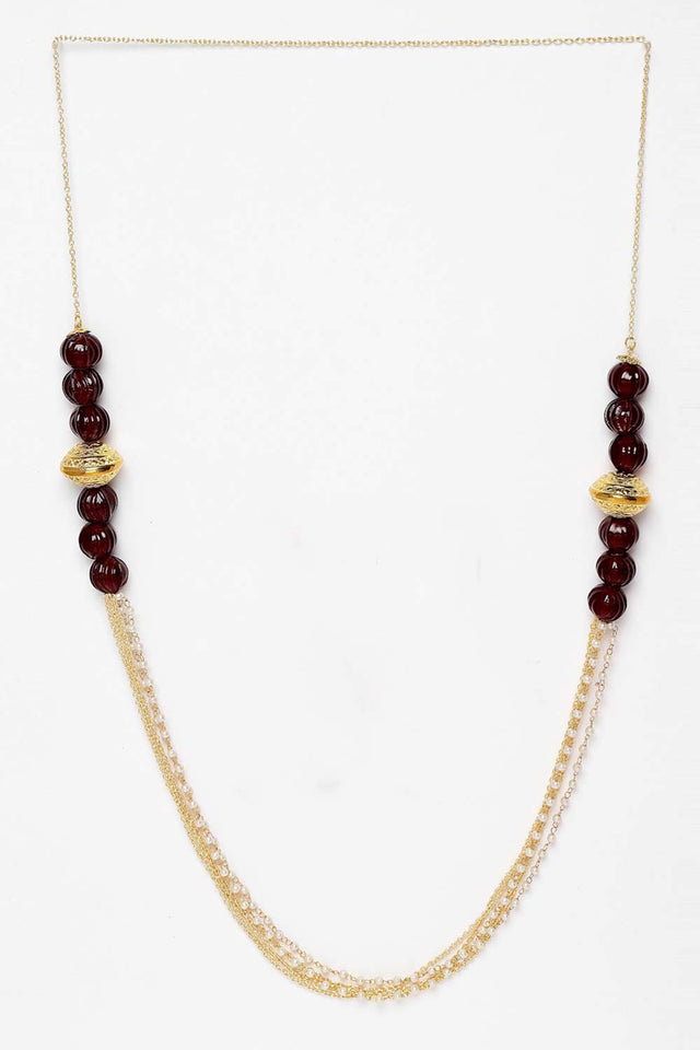 Red And Gold Gold-Plated Pearls And Natural Stones Necklace Chains (DGNL22065)