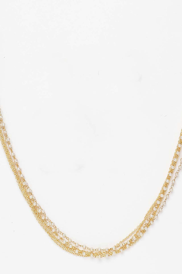 Red And Gold Gold-Plated Pearls And Natural Stones Necklace Chains (DGNL22065)