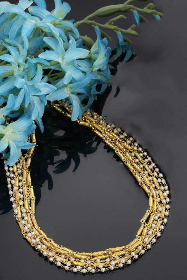 Gold And White Gold-Plated Pearls And Natural Stones Necklace Chains