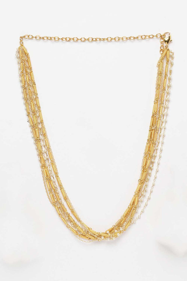 Gold And White Gold-Plated Pearls And Natural Stones Necklace Chains