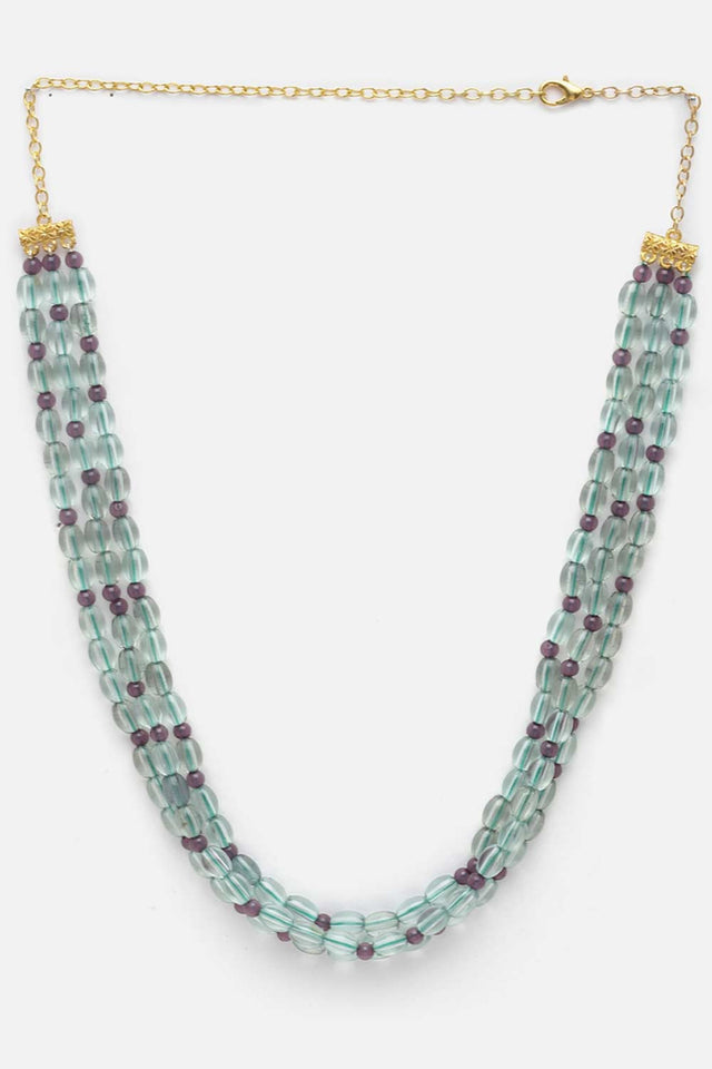 Blue And Purple Pearls And Natural Stones Layered Necklace