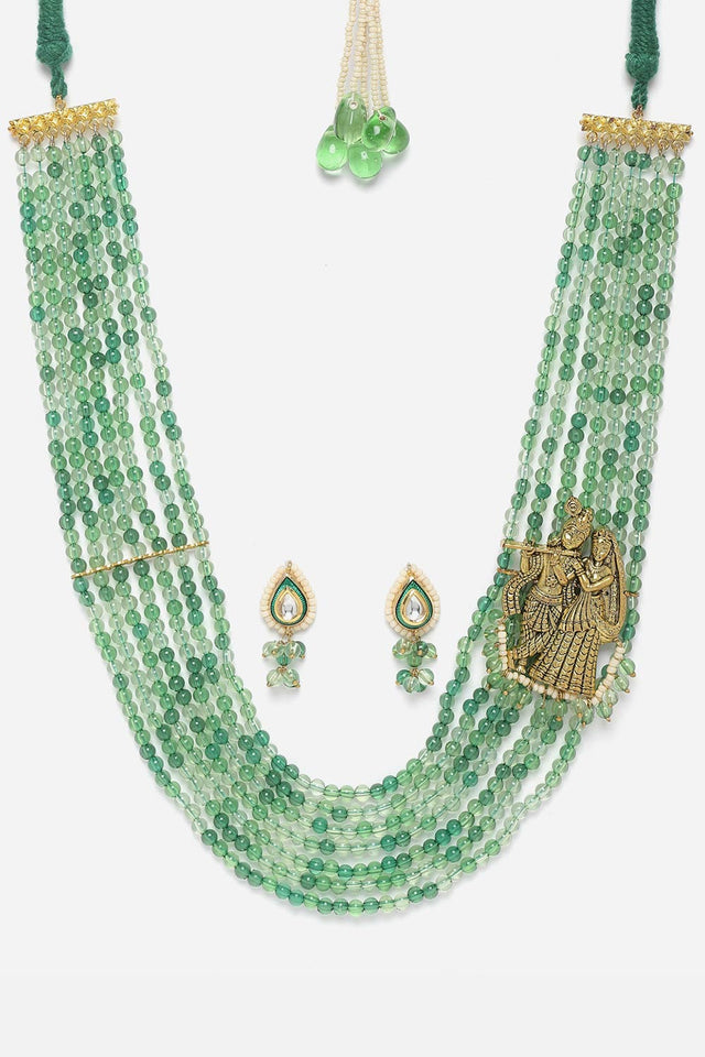 Green And Gold Necklace With Earring Jewelry Set Kundan And Pearls