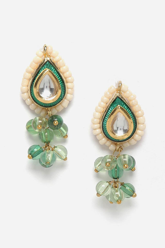 Green And Gold Necklace With Earring Jewelry Set Kundan And Pearls