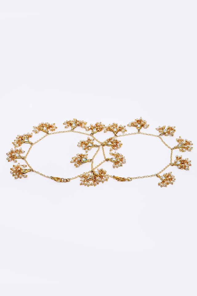 Gold And White Gold-Plated Kundan And Pearls Anklet