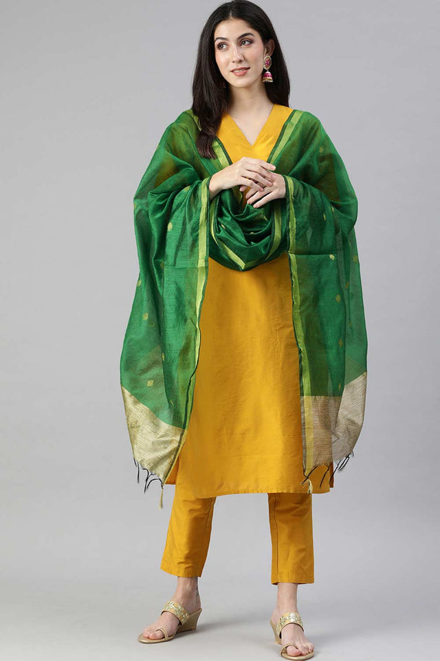 Green Silk Blend Bhagalpuri Handloom Causal Dupatta