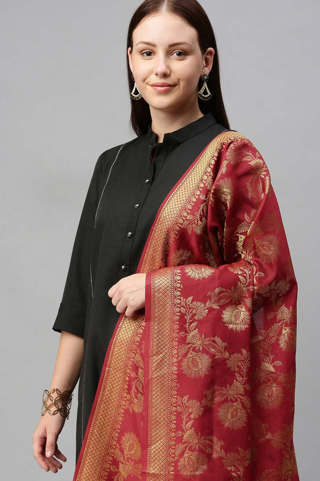 Buy Art Silk Zari Woven Dupatta in Maroon Online