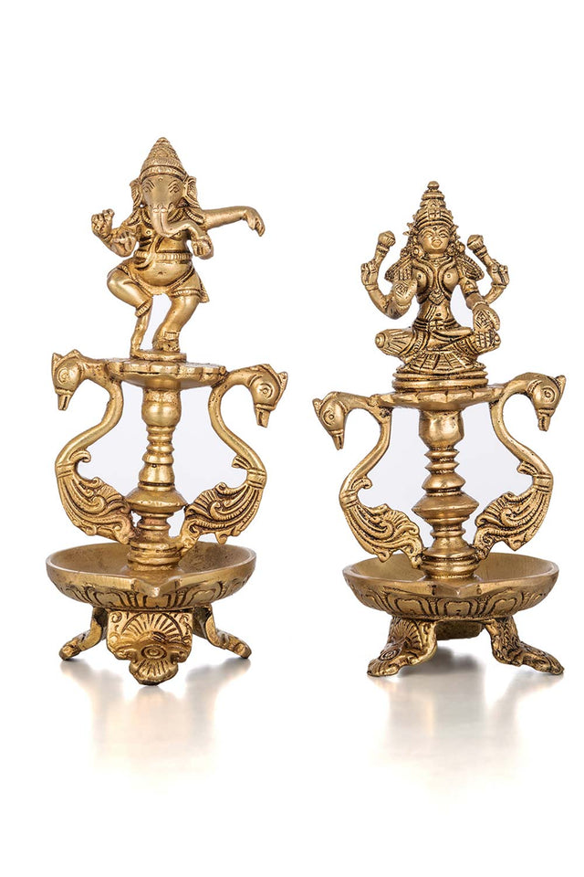 Brass Ganesh & Laxmi Diya Set