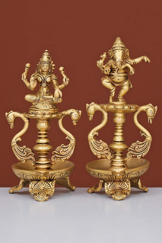 Brass Ganesh & Laxmi Diya Set