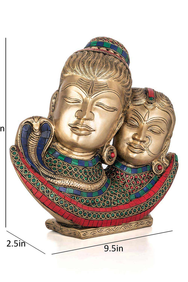 Brass Shiv Parvati Bust Showpiece With Stonework Decor