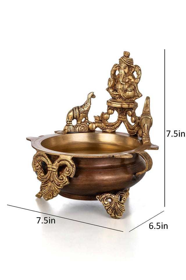 Brass Lord Ganesha Urli Bowl Home Decor