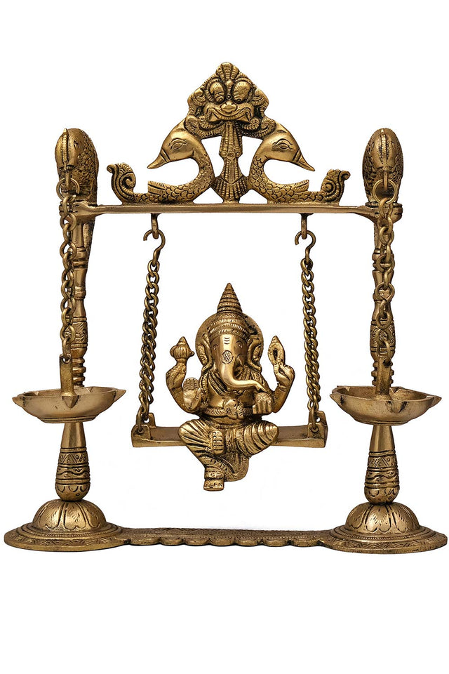 Brass Ganesh Swing With Diya