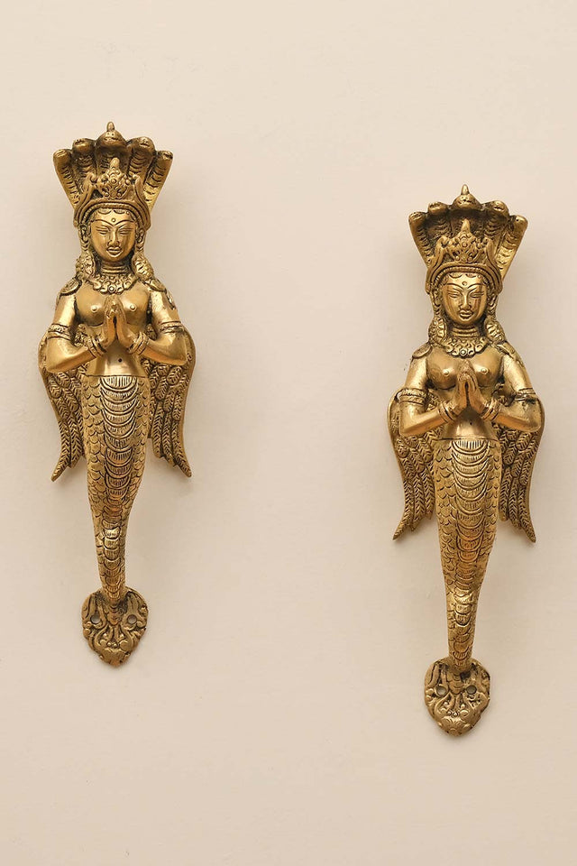 Brass Nag Kanya Door Handle Pair
