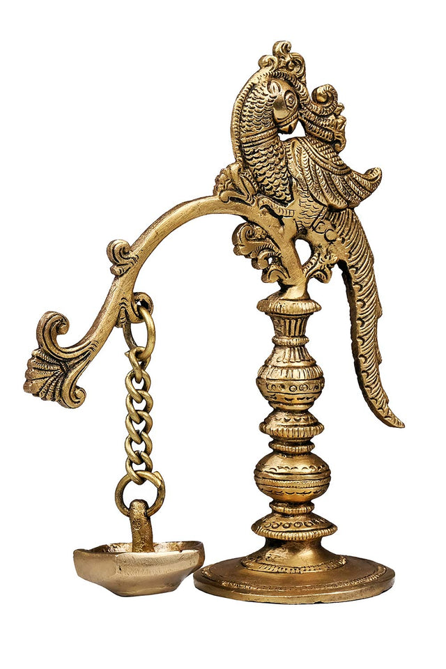 Brass Parrot Deepak With Hanging Diya
