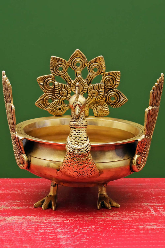 Brass Peacock Urli Water Bowl