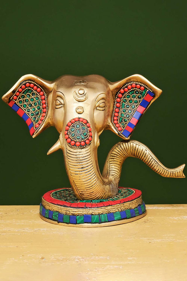 Brass Ganesha Statue With Stonework