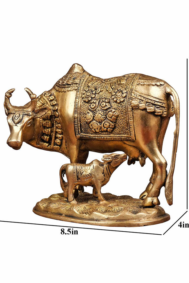 Brass Kamdhenu Cow And Calf Idol Figurine