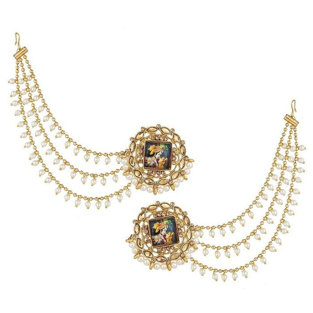 Women's Alloy Earring With Chain In Gold And White