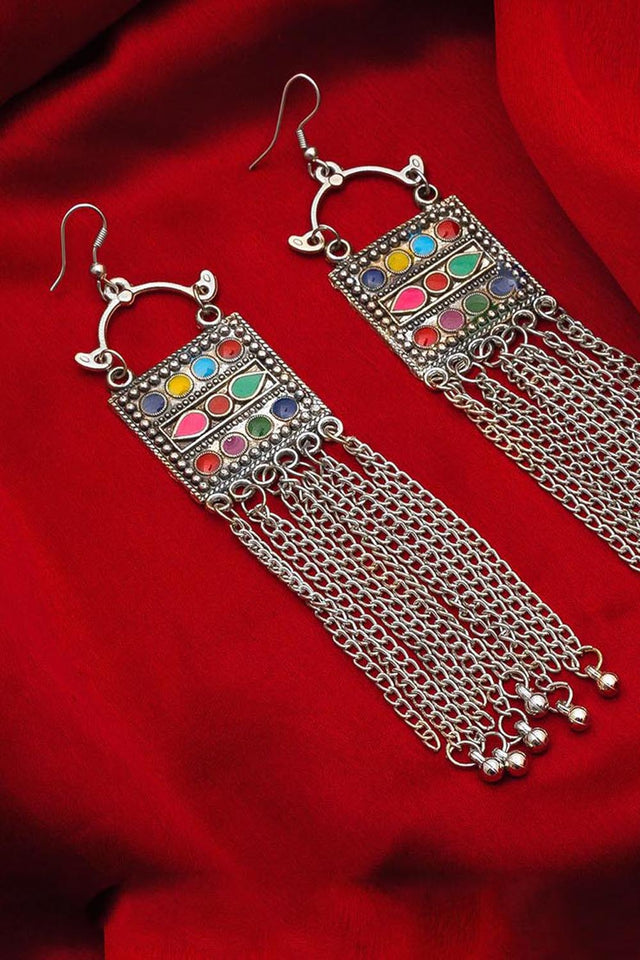 Shop Oxidized Alloy Large Dangle Earrings For Women's in Silver At KarmaPlace