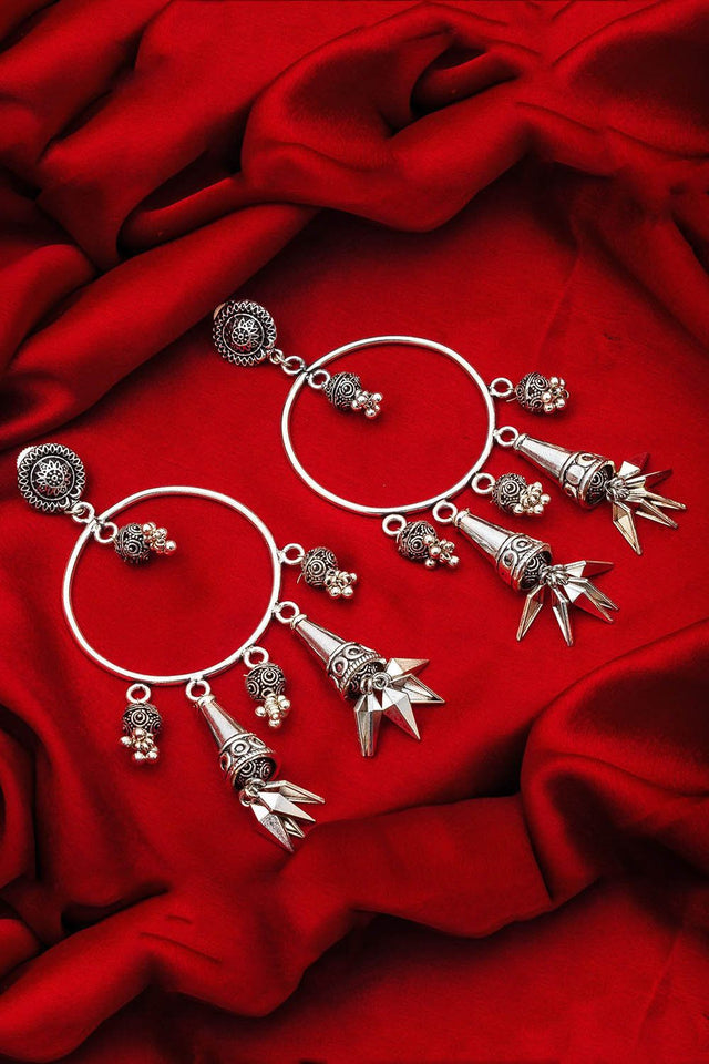 Women's Oxidized Alloy Large Dangle Earrings In Silver