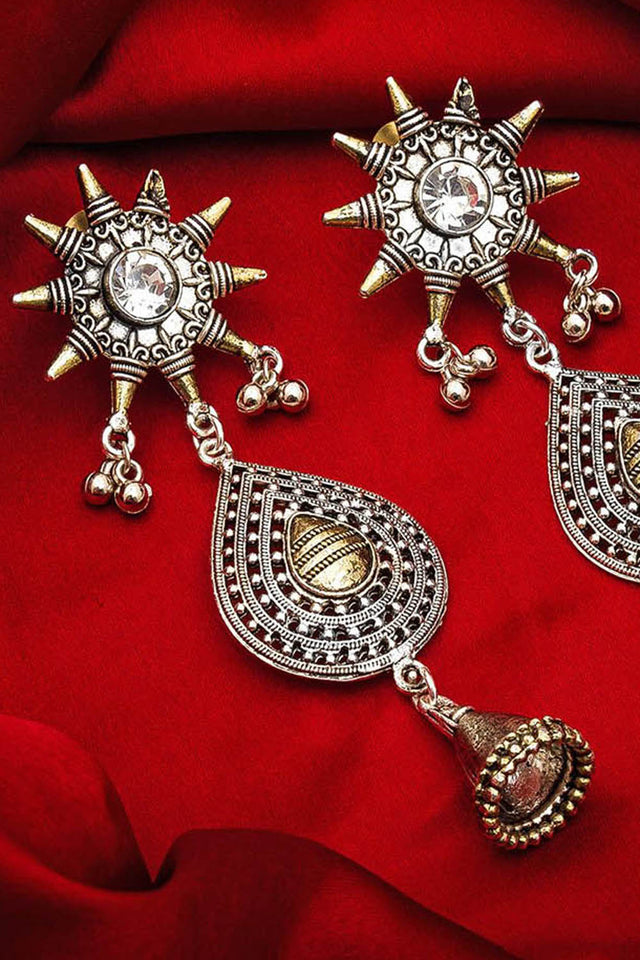 Shop Oxidized Alloy Large Dangle Earrings For Women's in Silver At KarmaPlace
