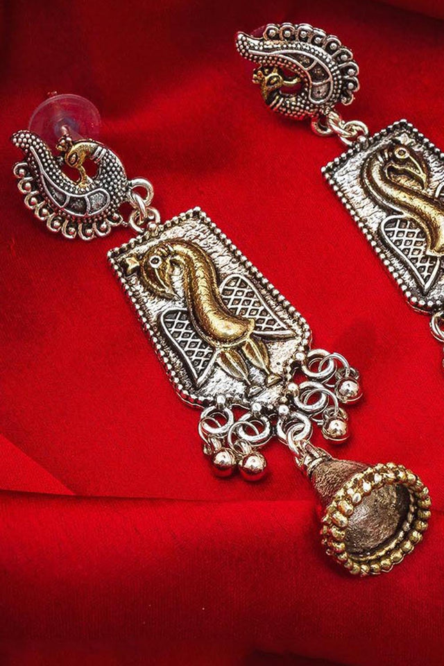 Shop Oxidized Alloy Large Dangle Earrings For Women's in Silver At KarmaPlace