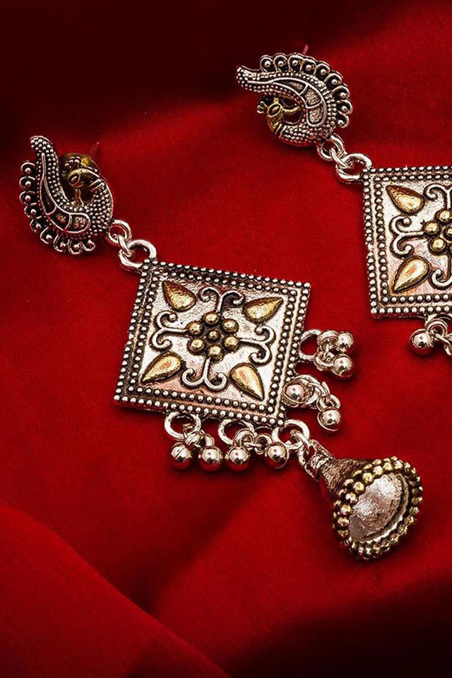 Shop Oxidized Alloy Large Dangle Earrings For Women's in Silver At KarmaPlace