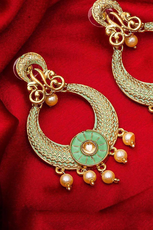 Shop Alloy Large Dangle Earrings For Women's in Pista Green and Yellow At KarmaPlace