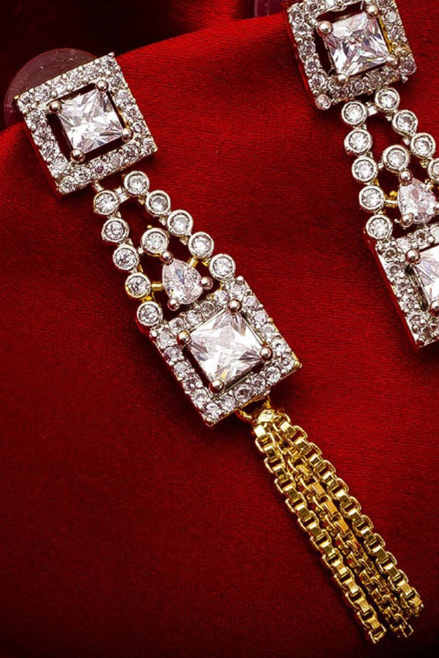 Shop Alloy Drop Earrings For Women's in White and Gold At karmaPlace