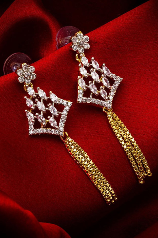 Buy Women's Alloy Drop Earrings in White and Gold Online