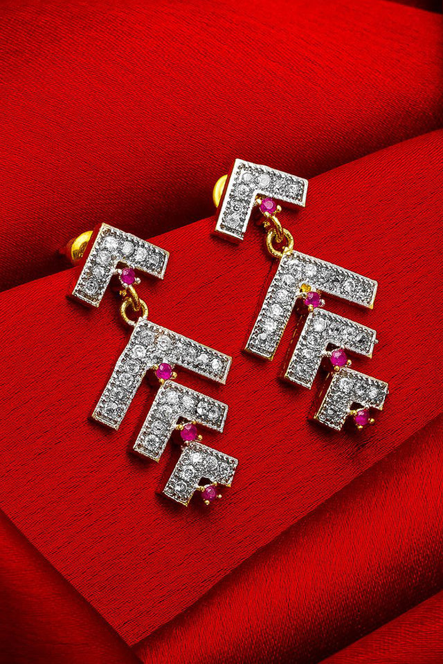 Buy Women's Alloy Drop Earrings in Silver and Pink Online