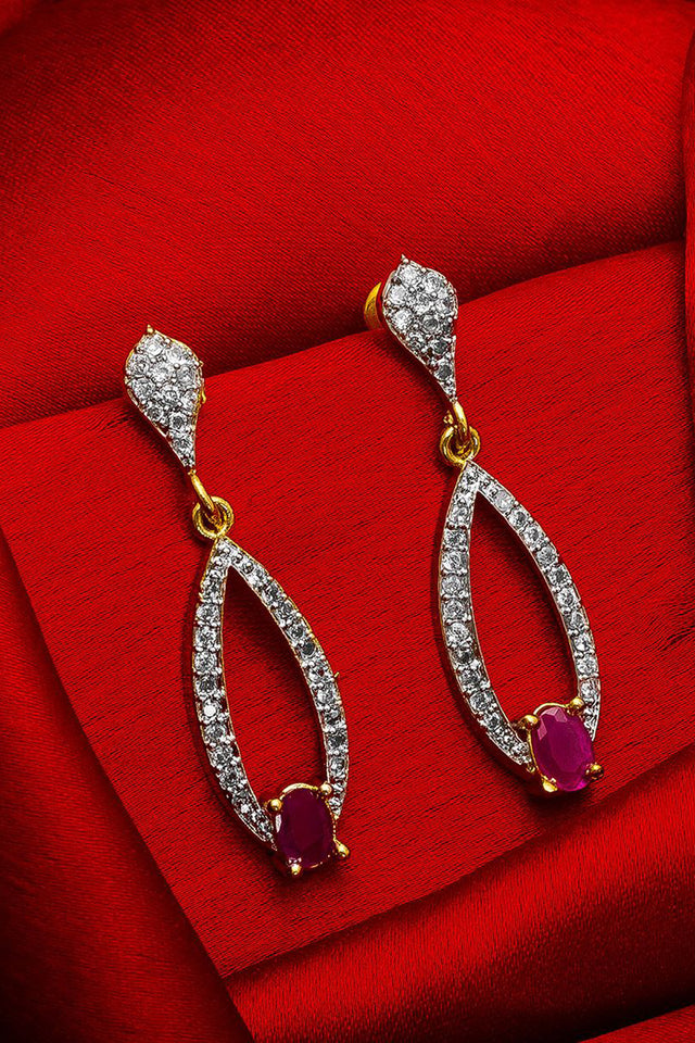 Buy Women's Alloy Drop Earrings in Silver and Pink Online