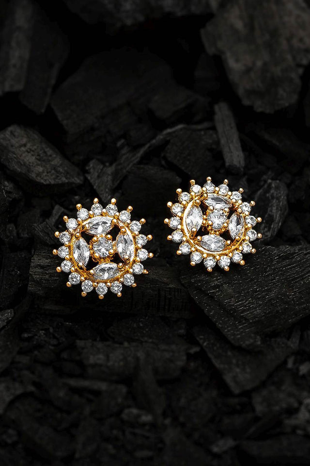Buy Women's Alloy Stud Earrings in Gold and White