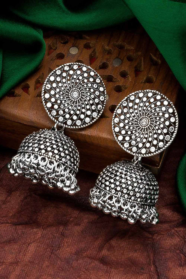 Buy Women's Oxidized Jhumka Earrings in Silver